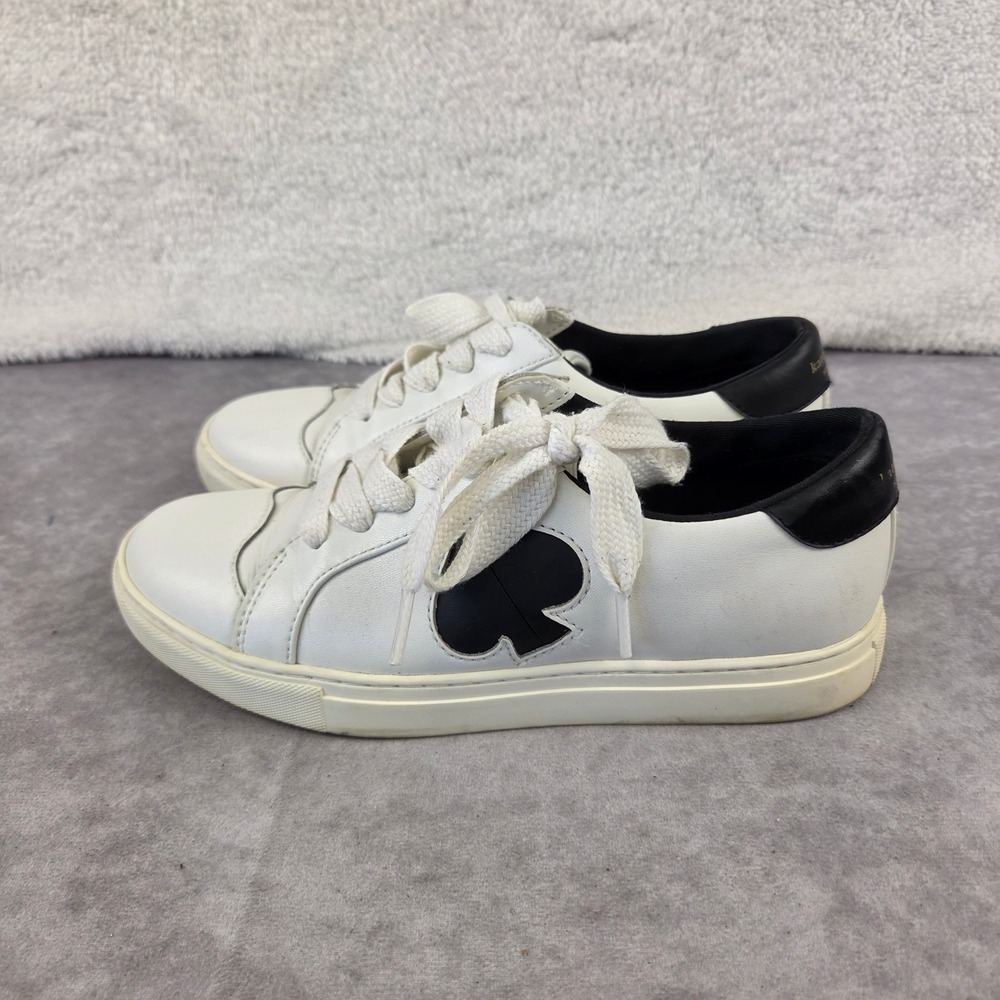 Kate Spade New York Fez White Black Leather Spade Logo Sneakers Womens 7B